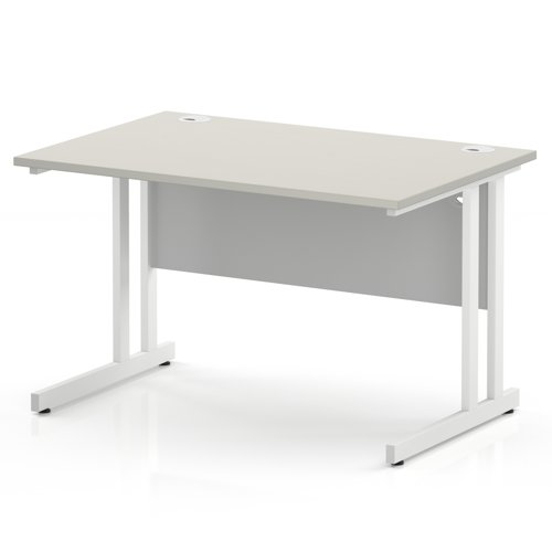 Impulse 1200 x 800mm Straight Office Desk Dove Grey Top White Cantilever Leg