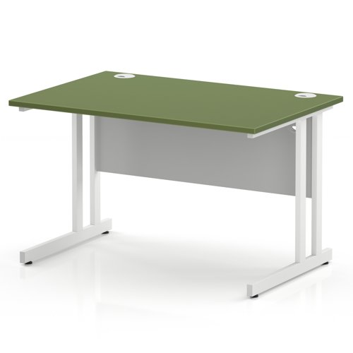 Impulse 1200 x 800mm Straight Office Desk Moss Green Top White Cantilever Leg