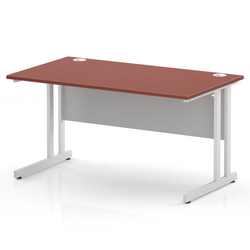 Impulse 1400 x 800mm Straight Office Desk Brick Red Top White Cantilever Leg