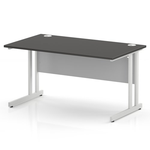 Impulse 1400 x 800mm Straight Office Desk Carbon Grey Top White Cantilever Leg