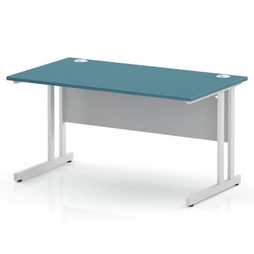 Impulse 1400 x 800mm Straight Office Desk Dark Teal Top White Cantilever Leg