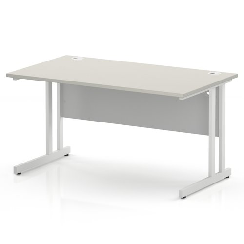 Impulse 1400 x 800mm Straight Office Desk Dove Grey Top White Cantilever Leg