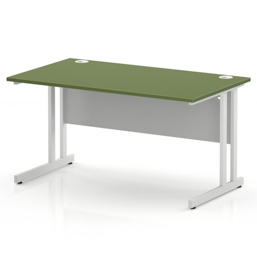Impulse 1400 x 800mm Straight Office Desk Moss Green Top White Cantilever Leg