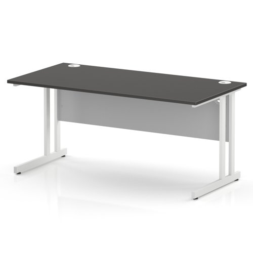 Impulse 1600 x 800mm Straight Office Desk Carbon Grey Top White Cantilever Leg
