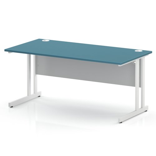 Impulse 1600 x 800mm Straight Office Desk Dark Teal Top White Cantilever Leg