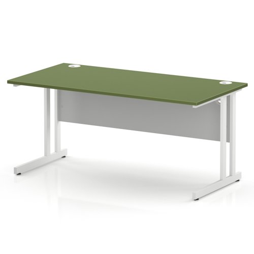 Impulse 1600 x 800mm Straight Office Desk Moss Green Top White Cantilever Leg