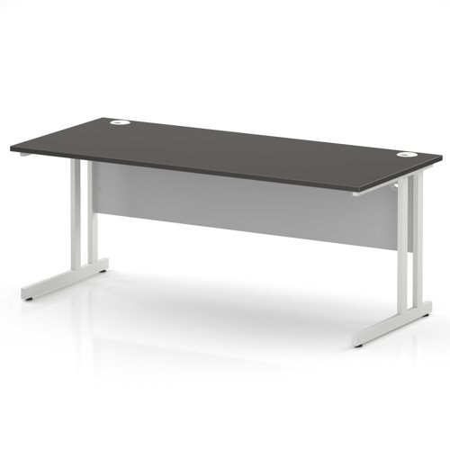Impulse 1800 x 800mm Straight Office Desk Carbon Grey Top White Cantilever Leg