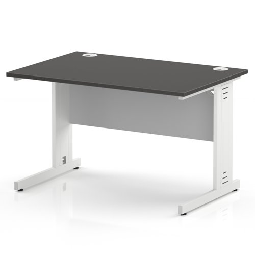 Impulse 1200 x 800mm Straight Office Desk Carbon Grey Top White Cable Managed Leg
