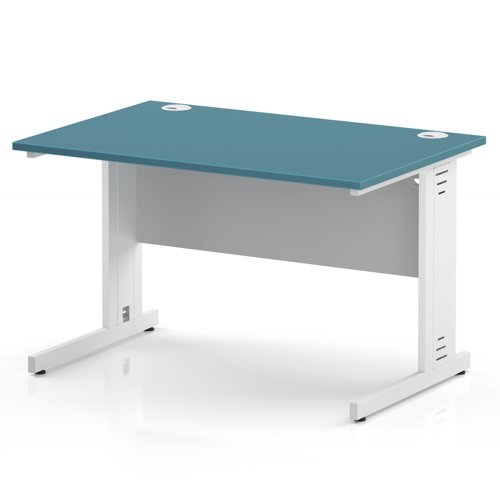 Impulse 1200 x 800mm Straight Office Desk Dark Teal Top White Cable Managed Leg