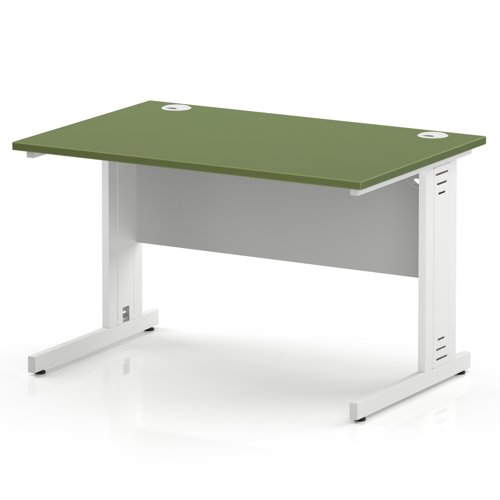 Impulse 1200 x 800mm Straight Office Desk Moss Green Top White Cable Managed Leg