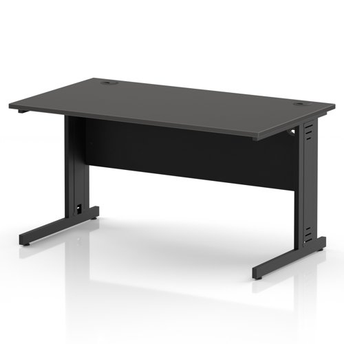 Impulse 1400 x 800mm Straight Office Desk Carbon Grey Top Black Cable Managed Leg