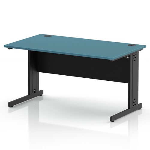 Impulse 1400 x 800mm Straight Office Desk Dark Teal Top Black Cable Managed Leg