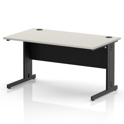 Impulse 1400 x 800mm Straight Office Desk Dove Grey Top Black Cable Managed Leg