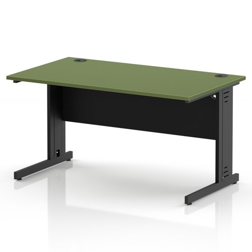 Impulse 1400 x 800mm Straight Office Desk Moss Green Top Black Cable Managed Leg
