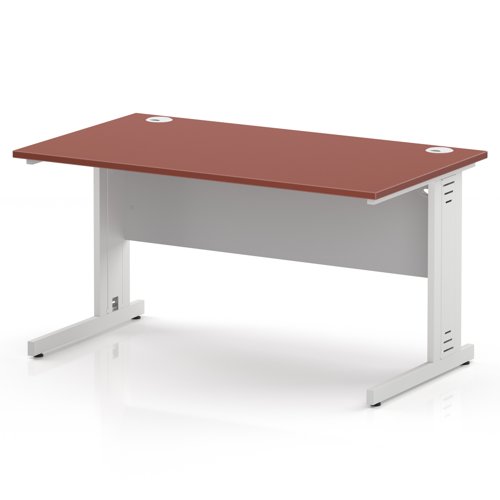 Impulse 1400 x 800mm Straight Office Desk Brick Red Top White Cable Managed Leg