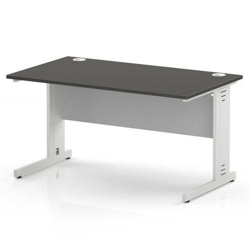 Impulse 1400 x 800mm Straight Office Desk Carbon Grey Top White Cable Managed Leg