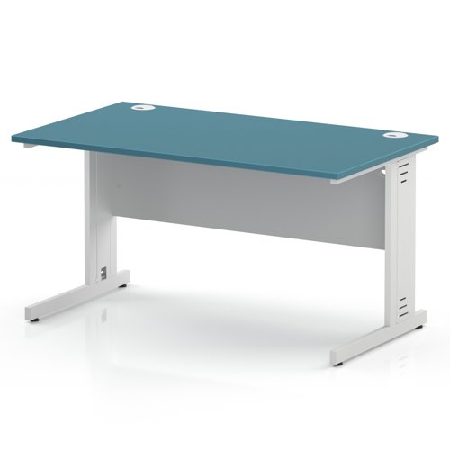 Impulse 1400 x 800mm Straight Office Desk Dark Teal Top White Cable Managed Leg