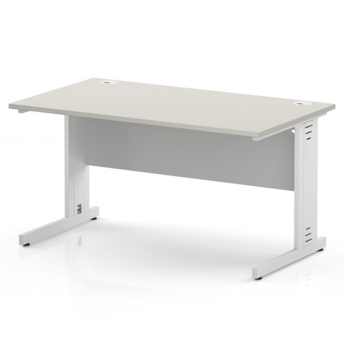 Impulse 1400 x 800mm Straight Office Desk Dove Grey Top White Cable Managed Leg