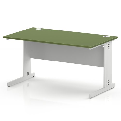 Impulse 1400 x 800mm Straight Office Desk Moss Green Top White Cable Managed Leg