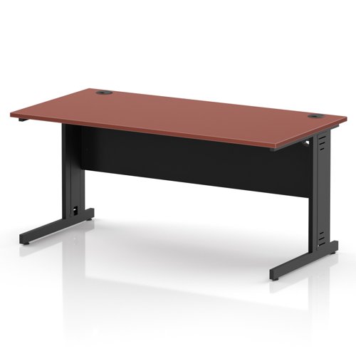 Impulse 1600 x 800mm Straight Office Desk Brick Red Top Black Cable Managed Leg