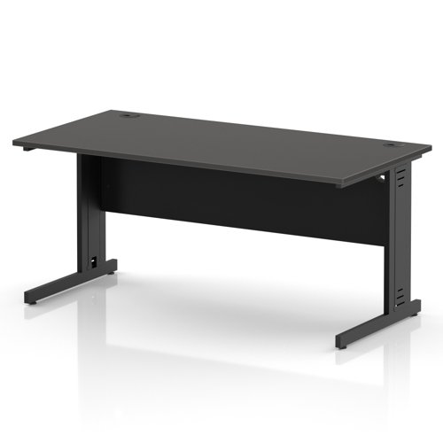 Impulse 1600 x 800mm Straight Office Desk Carbon Grey Top Black Cable Managed Leg