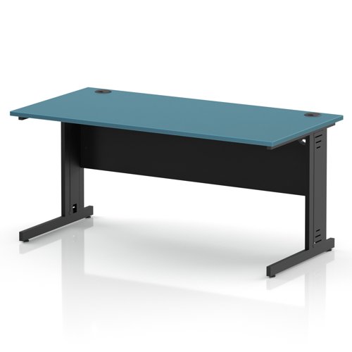 Impulse 1600 x 800mm Straight Office Desk Dark Teal Top Black Cable Managed Leg