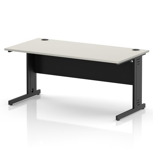 Impulse 1600 x 800mm Straight Office Desk Dove Grey Top Black Cable Managed Leg