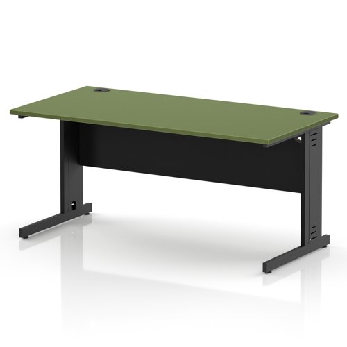 Impulse 1600 x 800mm Straight Office Desk Moss Green Top Black Cable Managed Leg