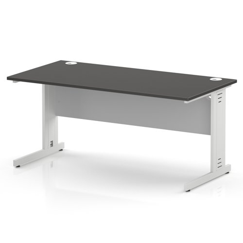 Impulse 1600 x 800mm Straight Office Desk Carbon Grey Top White Cable Managed Leg