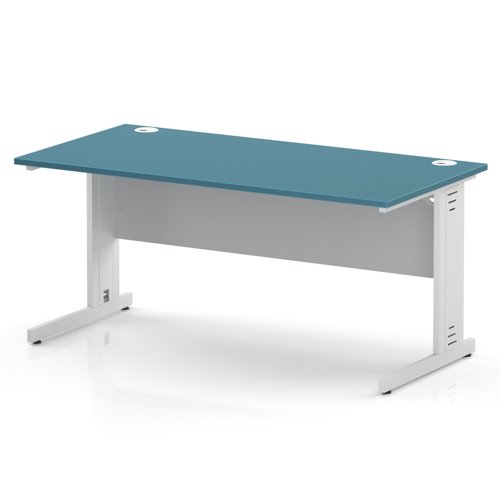 Impulse 1600 x 800mm Straight Office Desk Dark Teal Top White Cable Managed Leg