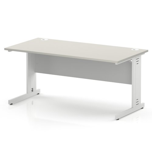 Impulse 1600 x 800mm Straight Office Desk Dove Grey Top White Cable Managed Leg