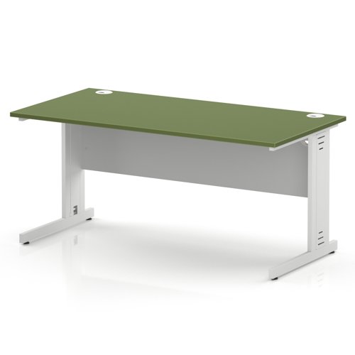 Impulse 1600 x 800mm Straight Office Desk Moss Green Top White Cable Managed Leg