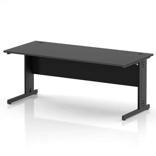 Impulse 1800 x 800mm Straight Office Desk Carbon Grey Top Black Cable Managed Leg