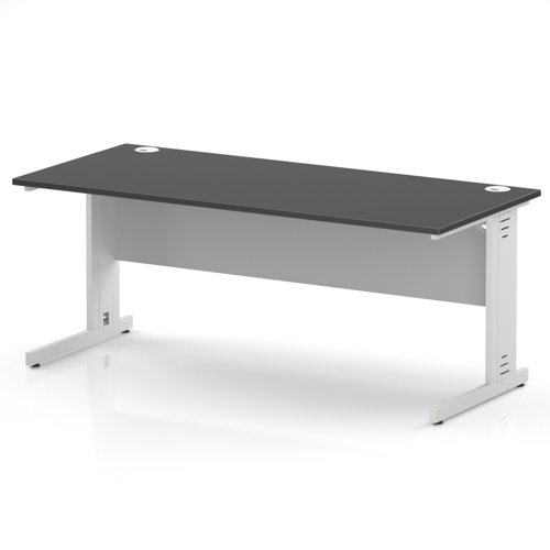 Impulse 1800 x 800mm Straight Office Desk Carbon Grey Top White Cable Managed Leg