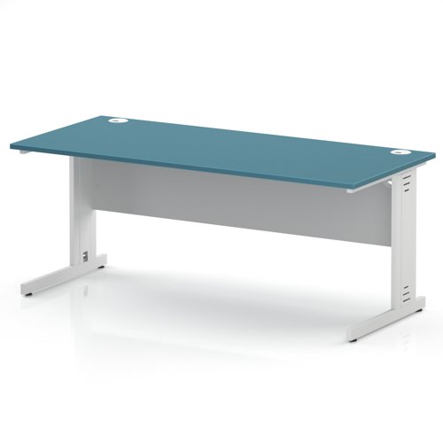 Impulse 1800 x 800mm Straight Office Desk Dark Teal Top White Cable Managed Leg