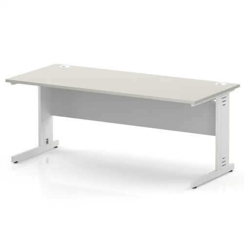 Impulse 1800 x 800mm Straight Office Desk Dove Grey Top White Cable Managed Leg