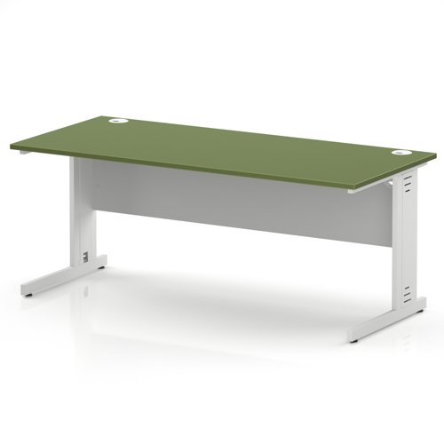 Impulse 1800 x 800mm Straight Office Desk Moss Green Top White Cable Managed Leg