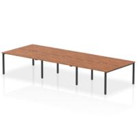 Evolve Plus 1400mm B2B 6 Person Office Bench Desk Walnut Top Black Frame