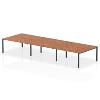 Evolve Plus 1600mm B2B 6 Person Office Bench Desk Walnut Top Black Frame