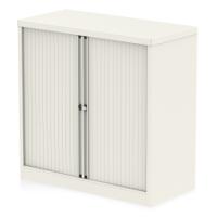 Qube by Bisley 1000mm Side Tambour Cupboard Chalk White No Shelves