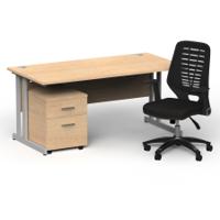 Impulse 1600mm Straight Office Desk Maple Top Silver Cantilever Leg with 2 Drawer Mobile Pedestal and Relay Black Back