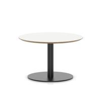 Brixworth 800mm Round Coffee Table White Top Black Leg Disc Base Low