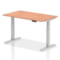 Dynamic Air 1400 x 800mm Height Adjustable Desk Beech Top Cable Ports Silver Leg HA01082