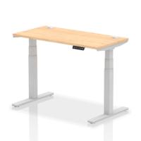 Dynamic Air 1200 x 600mm Height Adjustable Desk Maple Top Cable Ports Silver Leg HA01133