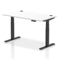 Dynamic Air 1400 x 800mm Height Adjustable Desk White Top Cable Ports Black Leg HA01214