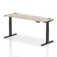 Dynamic Air 1800 x 600mm Height Adjustable Desk Grey Oak Top Cable Ports Black Leg HA01256