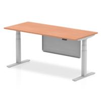 Air Modesty 1800 x 800mm Height Adjustable Office Desk Beech Top Silver Leg With Silver Steel Modesty Panel