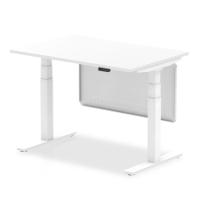 Air Modesty 1200 x 800mm Height Adjustable Office Desk White Top White Leg With White Steel Modesty Panel