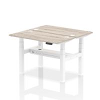 Dynamic Air Back-to-Back W1200 x D600mm Height Adjustable Sit Stand 2 Person Bench Desk With Cable Ports Grey Oak Finish White Frame - HA01540