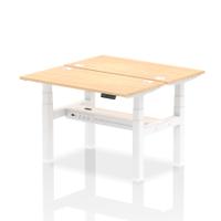Dynamic Air Back-to-Back W1200 x D600mm Height Adjustable Sit Stand 2 Person Bench Desk With Cable Ports Maple Finish White Frame - HA01546